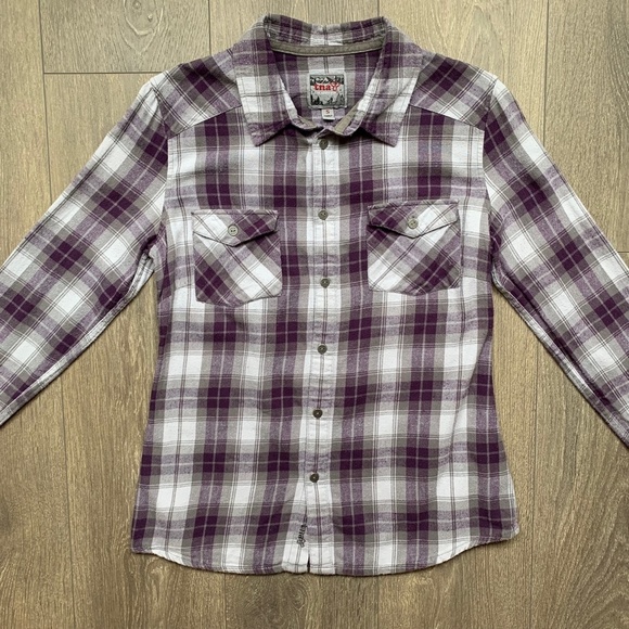 TNA Aritzia Women's Button Down Shirt Plaid Flannel Shirt Classic Purple Size S - Picture 2 of 16